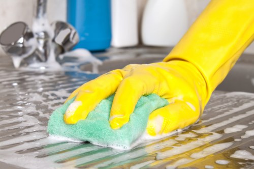 Close-up of deep sofa stain removal and fabric care